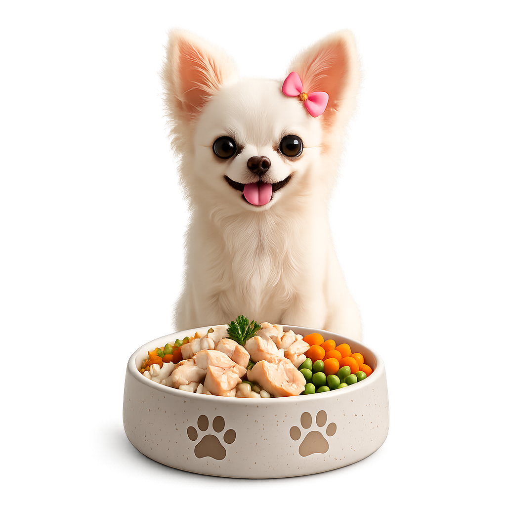 Cachorrinho com tigela de comida natural Pet's Good
